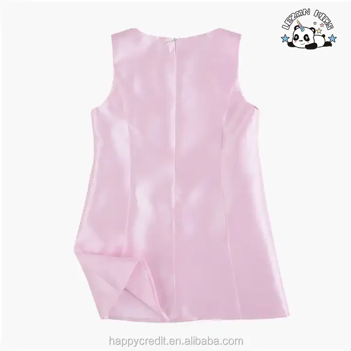 LEZONKIDS - Vestido de Seda Rosa com Bolsos Laterais e Decote Redondo sem Mangas para Meninas de 3 Anos